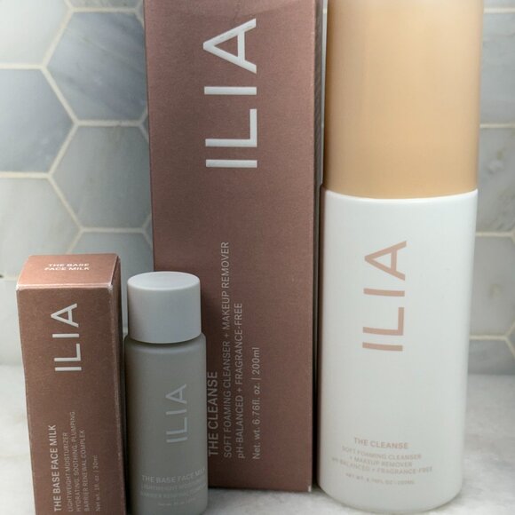Ilia-The Cleanse Soft Foaming Cleanser-Removes makeup & The Base Face Milk 1 oz